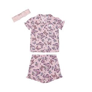 Betsey Johnson Pink Butterfly Short Pajama Set with Headband